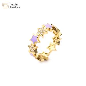Buy cheap Gold Plated Zircon Diamond Star Rings Colorful Enamel Pentagram Adjustable Open from wholesalers