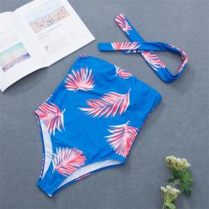 Buy cheap Boob Tube Top With Flower Print Random Tropical Self Tie One Piece Swimear from wholesalers