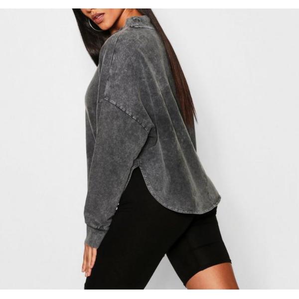 Drop Shoulder Slogan Embroidery Sweatshirt Blank Camo 100% Cotton Womens Oversized Sweatshirt