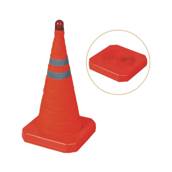 Retractable Plastic Foldable Traffic Cone with LED Light and Reflective Tape Height 70cm