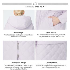 Slash Pockets Warm Wide Hood Double Zipper Stylish Lightweight Padded Jacket,