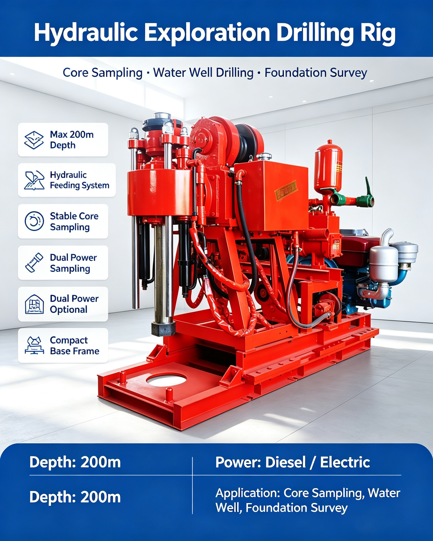 GK200 Hydraulic Core Drilling Machine front view