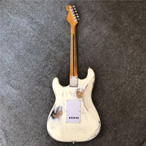 Buy cheap Custom handmade old SRV 100% handmade Milky white old polychromatic old electric guitar support drop shipping from wholesalers
