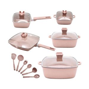 16Pcs Maifan Stone Aluminum Cookware Set With Anti Heat Handle
