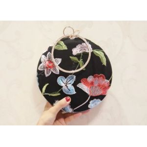 Buy cheap Ladies Round Shape Black Embroidered Evening Bag With Crystal Handle from wholesalers