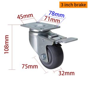 EDL Medium Duty 3inch 150kg Plate TPU Caster by Rigid, Swivel and Brake type