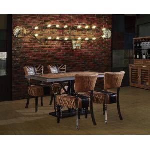 Buy cheap Vintage Dining Room Tables Top Genuine Leather 1.45M Length Metal Table Leg from wholesalers