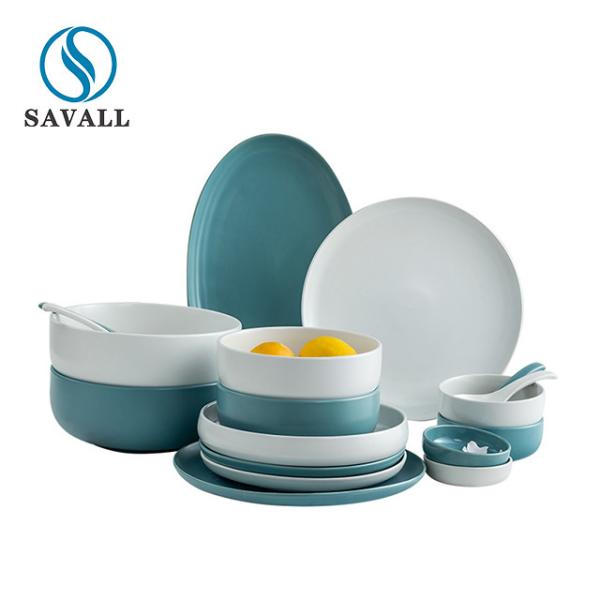 Quality Savall White Blue Ceramic Dinner Set Round Oval Porcelain Table Set for sale
