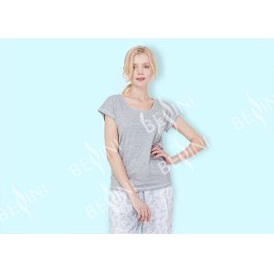 Buy cheap Spring Summer Grey Womens Pyjama Sets With Woven Viscose Cotton Printed Long Pants from wholesalers