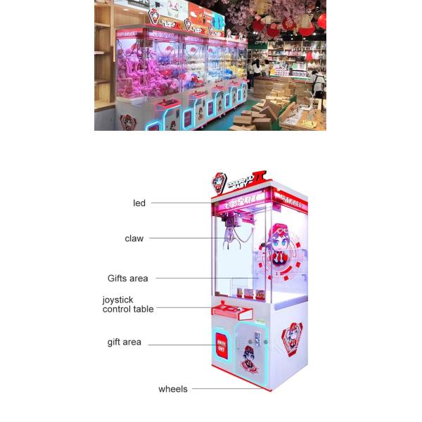 Cute Cartoon Coin Operated Crane Machine Colorful Baby 2 Claw Toy Vending Machine