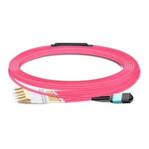 Buy cheap 7m (23ft) MPO Female to 4 LC UPC Duplex OM4 50/125 Multimode Fiber Breakout Cable, 8 Fibers Type B, Elite, LSZH, Aqua/Vi from wholesalers