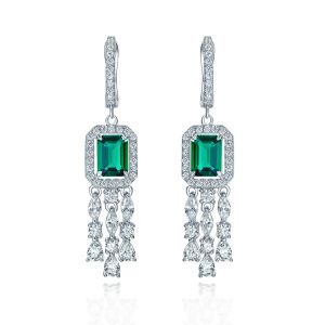 Buy cheap Green Gemstone Cubic Zirconia Long Drop Earrings For Wedding product