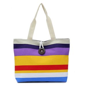 Buy cheap Casual Custom Canvas Bags , Striped Shopper Tote Bags With Button Closure from wholesalers