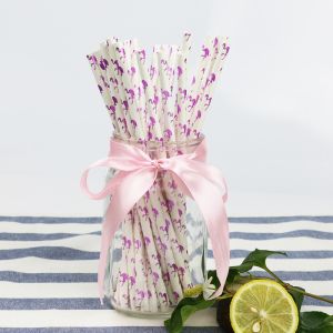 Flamingo Pattern Gold Biodegradable Paper Straws , Disposable Paper Spoon Straws