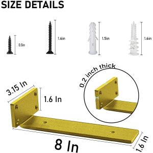 Gold L shape shelf strut bracket floating shelf wall bracket