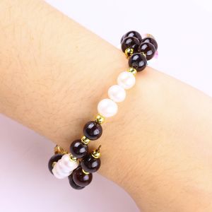 Buy cheap Custom DIY 8MM Garnet And White Pearl With Flower Spacer Bead Double Bangle For Daily Wear from wholesalers