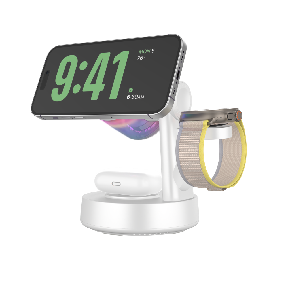 Buy cheap Qi2.2 All in one Wireless charger Cell Phone Stand with Bluetooth Speaker, Colorful LED Lights from wholesalers