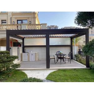 Buy cheap Bioclimatic Pergola With Led Motorized Folding Retractable Louver Roof Aluminum Pergola from wholesalers