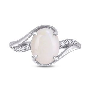 Buy cheap Oval Opal and 1/15 CT. T.W. CZBy pass Split Shank Ring in Sterling Silver from wholesalers
