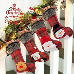 Christmas Stockings, 4 Pack 19'' Xmas Stockings with Penguin Santa Snowman