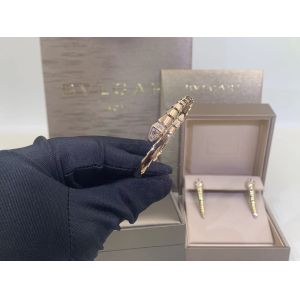 Serpenti Viper Double Layer Wrap Bangle Bracelet In18 Kt Rose Gold Set With Demi