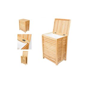 ODM Portable Bamboo Laundry Hamper Basket With Lid Shelf