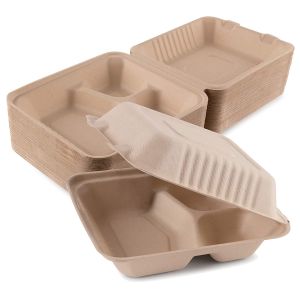 Buy cheap Sugarcane Clamshell Compostable Food Containers With 3 Compartment from wholesalers