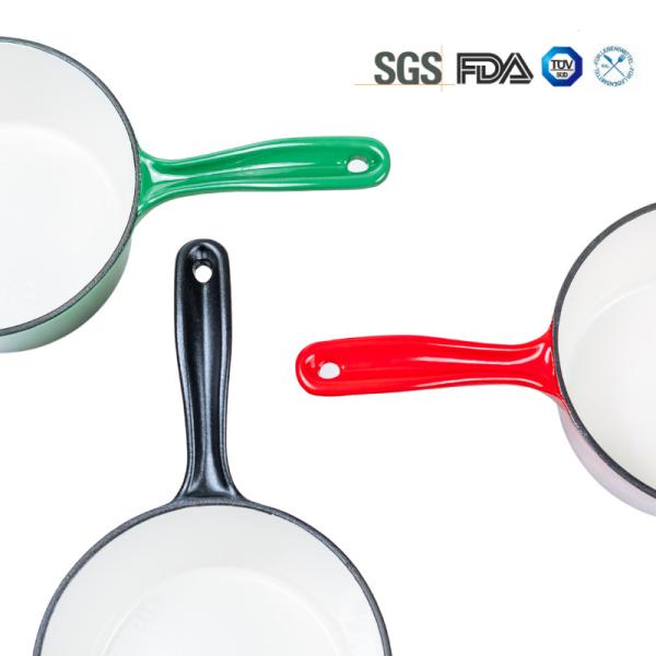 16cm Red Enameled Iron Cast Saucepan Pot With Long Handle