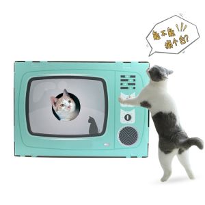 Cat House Scratcher Retro TV Shape Cat Lounge with Scratch Pad Corrugated