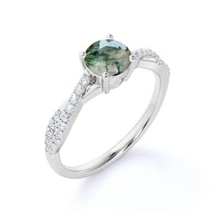 Buy cheap Classic 7 Stone 1.1 carat Oval Cut Moss Green Agate and Plain Shank Wedding Ring in White Gold from wholesalers