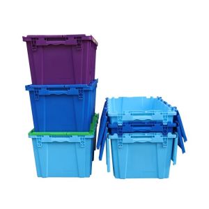 Buy cheap High Strength Stacking And Nest Warehouse Logistic Turnover Round Trip Totes With Hinged Lid Round Trip Plastic Totes Attached Lid Container Nest from wholesalers