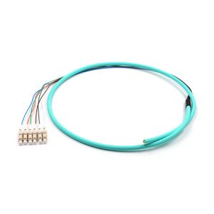 Buy cheap LC UPC 6 Cores PVC Bundle Fan Out Fiber Cable Multimode OM3 Aqua Jacket from wholesalers