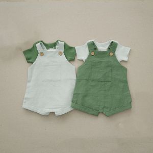 Buy cheap Linen And Cotton Fabric Newborn White Jumpsuit With Buttons from wholesalers
