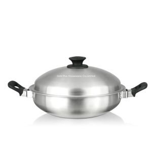Buy cheap 36cm Home cooking kitchen thickened wok with two handle food grade 304# stainless steel saving steam frying pan from wholesalers