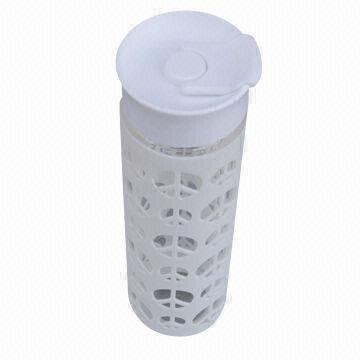 Colorful Single-wall Glass Water Bottle with Silicone Coating, Various Designs