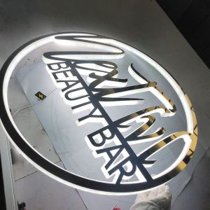 Gold Bar Counter Led Light Logo Alphabet Letter Glow in the Dark Round Acrylic