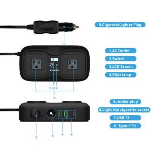 200W Car Power Inverter with 2 AC Outlets and Dual USB-C | 12V to 220V Modified