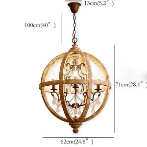 Retro Chandelier Lighting Industrial Hanging Pendant Lamp Globe Wooden