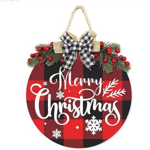 Buy cheap 30cm Rustic Wooden Merry Christmas Wreath Merry Christmas Buffalo Plaid from wholesalers