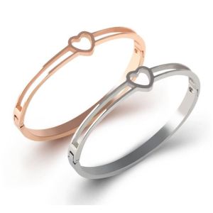 Buy cheap latest Stainless Steel Heart Wire Bracelet for Girls, High-End Open Bangles from wholesalers