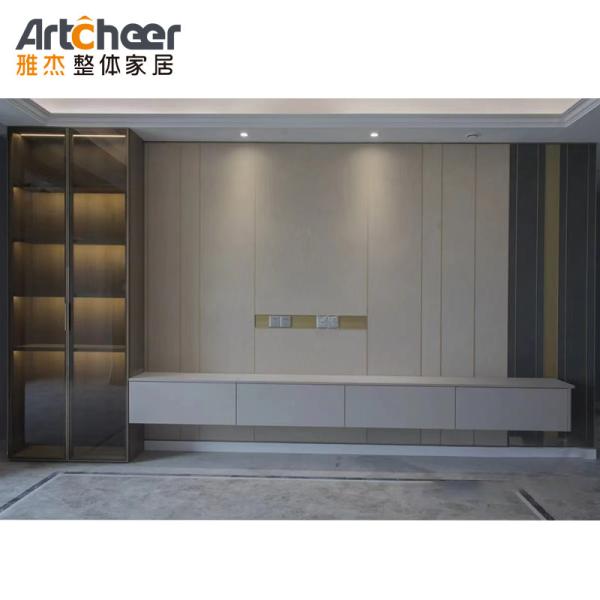 Quality Adjustable TV Wall Cabinet in Modern Scandinavian Style with Glass Door and Wine Rack for sale