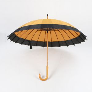 Buy cheap Ladies Curved Handle Umbrella With Wood Pole And Handle Orange And Black Canopy from wholesalers