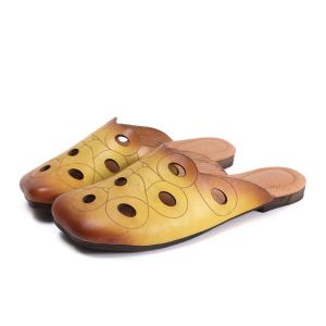 Buy cheap S351 Factory New Retro Gradient Color Leather Flat Sandals And Slippers Handmade Hollow Slippers Literary Women'S Shoes from wholesalers