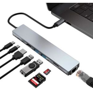 8 In 1 USB C Hub Adapter HDMI 4K RJ45 Ethernet PD Type C USB 3.0 SD TF