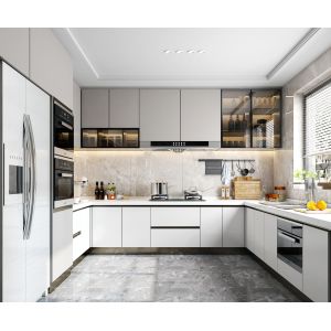 China White Customized Luxury Kitchen Cabinet Modern Wood With Island Design on sale