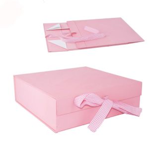 Buy cheap Pink Magnetic C1S C2S Foldable Packaging Box With Ribbon Closure from wholesalers