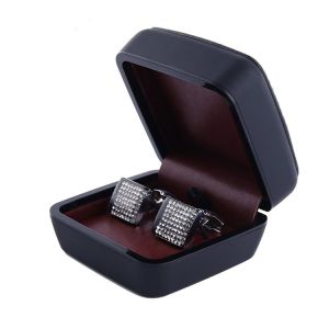 Buy cheap Black Cufflink Gift Box with burgundy inside , Leather Cufflink Box from wholesalers