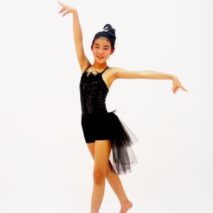 Black Swan Feather Neckline Jazz Dance Outfits With Back Side Suttle Velvet