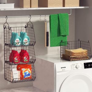 X-COSRACK 4 TIER FOLDABLE CLOSET ORGANIZER, CLOTHES SHELVES WITH 5 S HOOKS, WALL