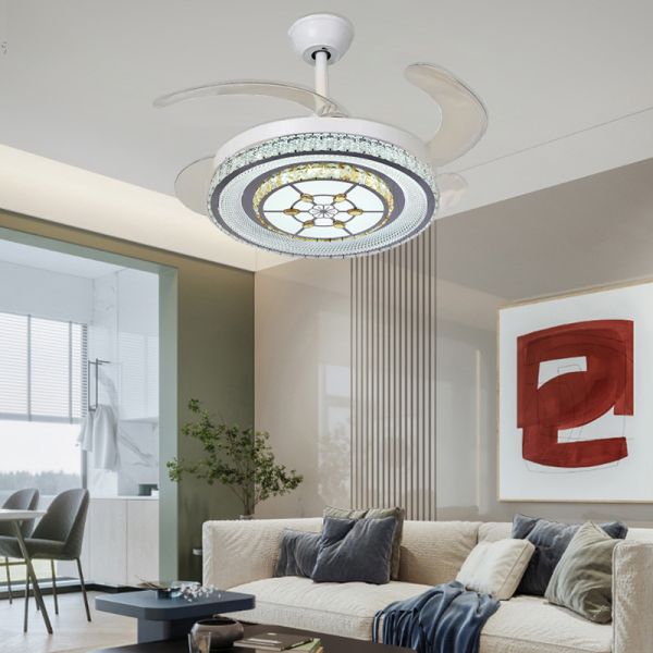 White 42in Bladeless Folding Ceiling Fan With Light DC Motor